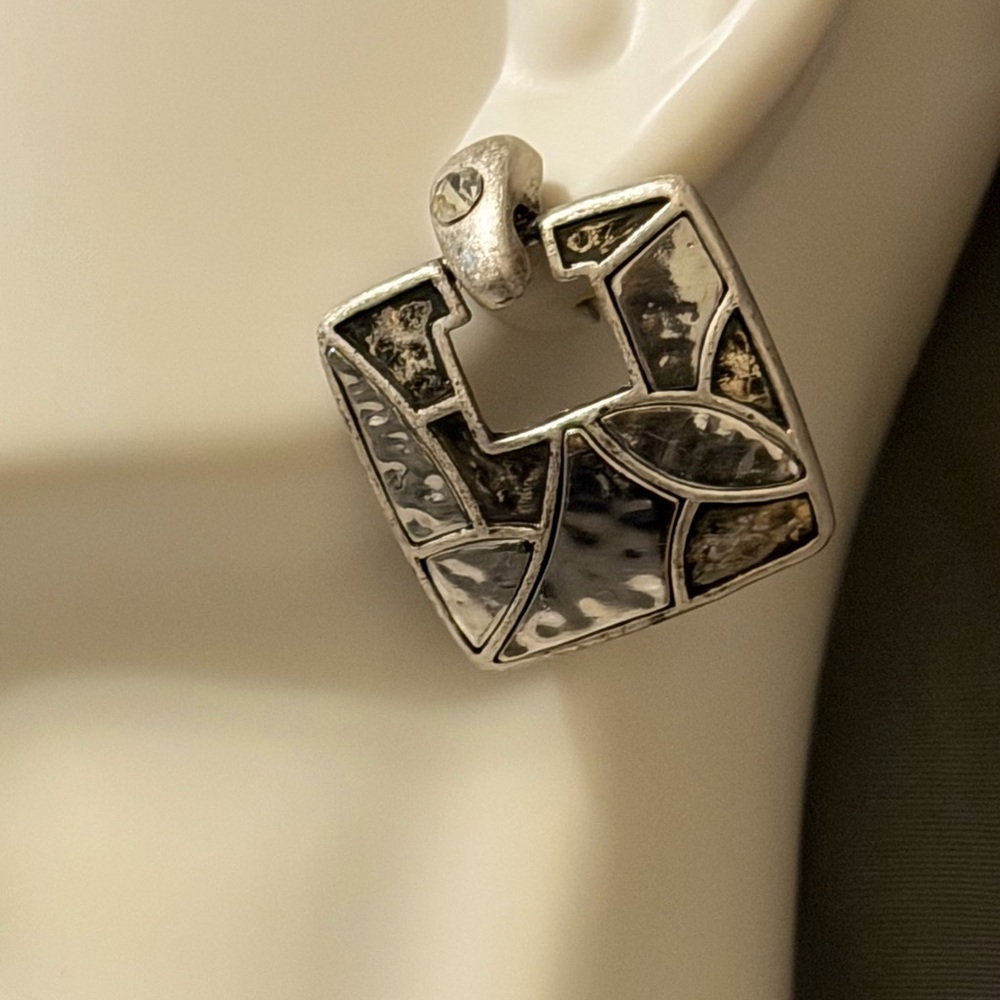 Silver Geometric Earrings - Picture 9 of 9